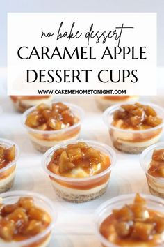 small dessert cups filled with caramel apple dessert toppings