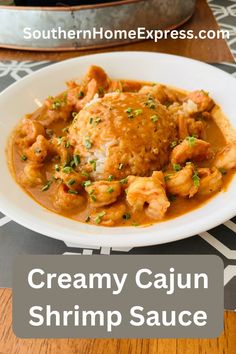 creamy cajun shrimp sauce on a white plate