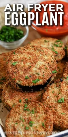 air fryer eggplant cut in half and served with parsley on the side