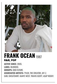 Ocean Posters, Blonde Album, Frank Ocean Songs, Frank Ocean Poster, Wall Art Portrait, Music Poster Ideas, Vintage Music Posters, Music Canvas, Cool Album Covers