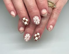 Earthy Tone Nail Designs, Brown Retro Nails, Tan Nails Design, Brown Flower Nails, Mismatched Nails, Mac Nails, Rodeo Nails, Square Gel Nails, Cowboy Nails