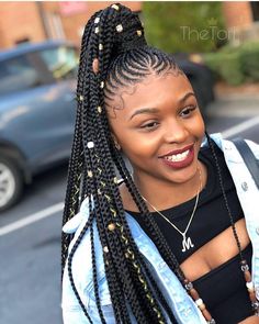 jakiya.a ❤🔥❤ Tag someone who would love this style!!! FOLLOW ME...IT'S FREE! Vi Half Braided Hairstyles, Side Ponytail Hairstyles, Black Braided Hairstyles, Trajes Kylie Jenner, Braided Ponytail Hairstyles