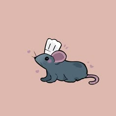 a mouse with a chef's hat on top of its head, standing in front of a pink background