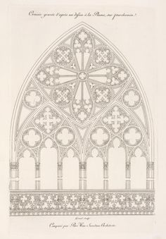 an old drawing of a gothic window