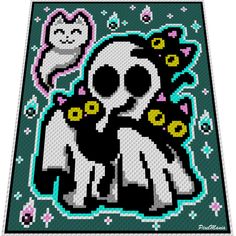 the pixel art is designed to look like an image of a skeleton holding a cat