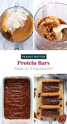 peanut butter protein bars made with 5 ingredients in a food processor and ready to be eaten