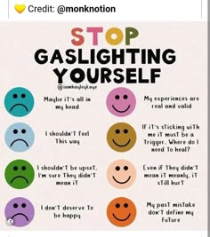 Gaslighting yourself Uppfostra Barn, Mental Health Facts, Mental Health Therapy, Emotional Awareness, My Mental Health, Therapy Tools, Positive Self Affirmations, Therapy Ideas, School Counseling