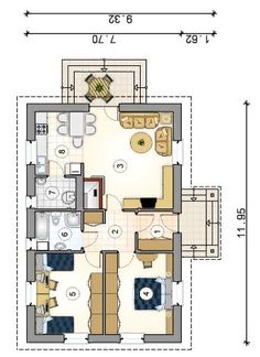 the floor plan for a two bedroom apartment with an attached kitchen and living room area