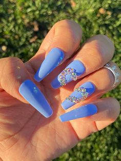 Matte Light Blue Heart Diamond Beautiful Press On Nails Etsy Nails Light Blue, Blue Press On Nails, Diamond Press, Nail Buffer, Yellow Butterfly, Family Event, Cuticle Pusher, Nail Glue