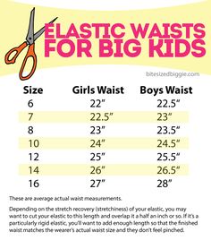 the size and measurements for girls'boys'waists are shown in this chart