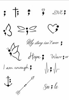 an image of tattoos with words and symbols on them, including the word i am enough to