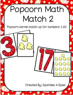 popcorn math match with numbers 1 - 20