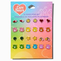 Claire's Care Bears™ BFF Stud Earring Set - 12 Pack Care Bear Jewelry, Claires Earrings, Crown Hair Clip, The Care Bears, Bear Jewelry, Sensitive Ears Earrings, Piercing Kit, Flower Crown Hairstyle, Pink Preppy