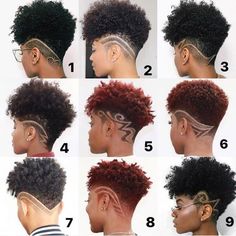 Braids And Mohawk Black Women, Natural Hair Haircuts, Short Natural Haircuts, Cabello Afro Natural, Short Hair Designs, Shaved Side Hairstyles, Shaved Hair Designs, Tapered Natural Hair, Natural Hair Cuts