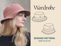 a woman wearing a pink hat and black shirt with the words warddale sewing pattern on it