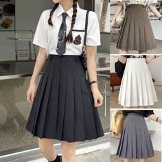 🍒 If you are looking at some special skirts, CutieKill is definitely a nice choice for you. Since 2016, we focus on selling various skirts in different design, inclusive sizes, good quality, great customer service. Material: Cotton Color: Black, White, Grey, Khaki Plus asian size skirt: Waist tab available for belts. The waist part is specially designed. While the back part is elastic waist, a lot of give, the front part is smoothy, not affecting the appearance. (check pictures) Unit: CM Elasti 40s Fashion Women Over 40, Goth Outfits Plus Size, School Skirt Outfits, 40s Fashion Women, College Uniform, Black Skirt Outfits, School Uniform Fashion, School Skirt, Pleated Long Skirt