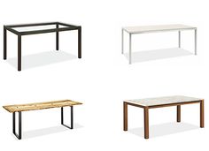 four different types of tables and benches on a white background, all in various shapes and sizes