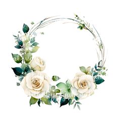 a wreath with white roses and green leaves