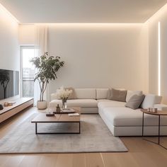 a living room filled with furniture and a flat screen tv on top of a wooden table