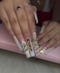 Nail Gems, Acrylic Toe Nails, Nail Rhinestones, Long Acrylic Nail Designs, Girly Acrylic Nails, Basic Nails, Dope Nail Designs, Acrylic Nails Coffin Pink, Nails Only