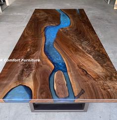 a coffee table with a river running through it