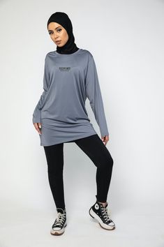 It's time to be comfortable in your own skin. The Disciplined Women's Modest Activewear will have you bending & stretching with ease. Cut in a modest fit, this long sleeve t-shirt will let you sit or stretch in comfort. Available in 4 colours & matching beanies available.   *Long sleeve top only* *Over 1000+ sold globally* (10-08-21-Today)  *Excellent reviews on Instagram with keywords 'lightweight' , 'quality' , 'breathable' 'loose' , and 'comfortable' being used*   Follow our instagram to see Modest Gym Wear For Women, Long Sleeve Moisture-wicking Activewear, Long Sleeve Moisture-wicking Activewear For Layering, Basic Long Sleeve Stretch Activewear, Basic Stretch Long Sleeve Activewear, Stretch Long Sleeve Top For Loungewear, Casual Stretch Long Sleeve Sports Top, Casual Gray Long Sleeve Activewear, Basic Long Sleeve Activewear For Workout