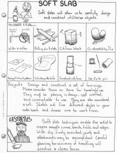 a hand drawn sheet with instructions on how to use soft slabs and other items