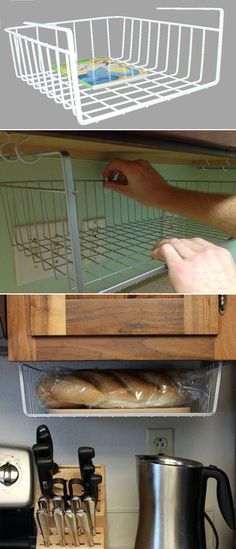 there are two pictures with bread in the bottom and on the bottom, one is baking