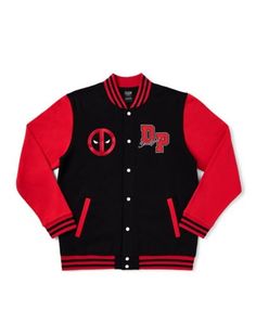 Back to school vibes with this officially licensed Deadpool Varsity Jacket. Whether you're a jock or an anti-hero, this jacket is for you! Officially licensed Long sleeves Material: Cotton, Polyester Button closure Care: Machine wash cold Imported