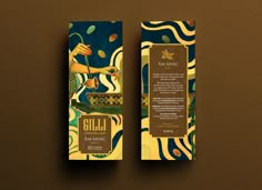 the packaging design is designed to look like it has been painted with gold and blue