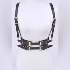 Belt Waist Length - 49.5” Belt Waist Width - 3.25” Buckle Closure Polyurethane, Elastic, Mix Iron One Size Fits Most Vegan Leather Chunky Black And Gold Wide Leather Buckle Tags: Wide Waist Leather Western/ Cowboy Chain Corset Studded Vintage Rhinestone Crystal Buckle Bag Clincher Harness Suspenders Skinny Designer Elastic Stretch Chunky Black & Gold Belly Mens Leather Harness Fashion, Harness Suspenders, Corset Harness, Chain Corset, Belt Harness, Harness Fashion, Tools Drawing, Tan Leather Belt, Buckle Bag