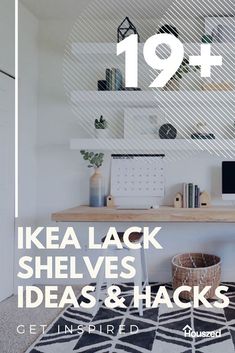 a desk with a computer on it and the words ikea lack shelves ideas & hacks