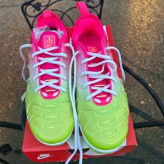 Genuine Vapormax Plus New, From A Pet Free Home, 7.5 Are Ready For A New Home Alpha Female, Alpha Kappa Alpha, The Alpha, Wear Pink, Green Color, Green Colors, Pink And Green, Nike Shoes, Nike Women