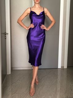 This silk satin slip dress can be worn as a bridesmaid dress, party and date dress and for many other occasions. Made of satin silk. DESCRİPTİON:  -Adjustable straps.  -Designed for a slim but relaxed fit.  -Unlined. İt is a custom made dress, tailored according to your preferences, you can choose the length of the dress and order it with or without cut on the side. While ordering write your bust, waist and hips measure, so the dress will be made to your size. Please enquire if you're interested in different color. SIZING INFO: XS/34/US4: bust: 82-86cm (32-33 inch) waist 64-66 cm (24-25 inch)  S/36/ US6: bust: 86-88cm (33-34 inch) waist: 66-68 cm (25-26 inch) M/38/ US8: bust: 88-92 cm (34-36 inch) waist: 68-72 cm (26-28 inch) L/40/ US10:  bust: 92-94 cm (36-37 inch) waist: 72-74 cm (28-29 Purple Satin Finish Dress For Formal Occasions, Formal Purple Satin Finish Dress, Purple Sleeveless Satin Finish Dress, Elegant Purple Dress With Satin Finish, Purple Satin Sleeveless Dress, Elegant Purple Satin Dress For Prom, Elegant Purple Satin Finish Dress, Elegant Purple Satin Prom Dress, Elegant Purple Satin Dress