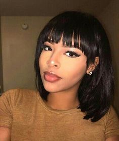 Long Bob Hairstyles Bangs, Human Hair Wigs With Bangs, Straight Bob Hairstyles, Side Bangs Hairstyles, Short Straight Hair, Long Bob Hairstyles, Lace Front Human Hair, Short Hair With Bangs, Brazilian Human Hair