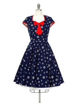 Nautical Dress Sailor Dress Anchor Navy Dress Pin Up Dress Rockabilly Dress Holiday Dress Retro Dres Knee-length Rockabilly Dresses For Dressmaking, Nautical Short Sleeve Summer Dresses, Nautical Style Short Sleeve Summer Dress, Summer Nautical Dress With Short Sleeves, Fitted Sailor Dress With Short Sleeves, Sailor Style Short Sleeve Fitted Dress, Short Sleeve Nautical Summer Dresses, Fitted Cotton Nautical Dress, Navy Retro Summer Dress