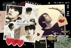 collage of photos with hearts, stars and other things on them that include an image of a man holding a heart