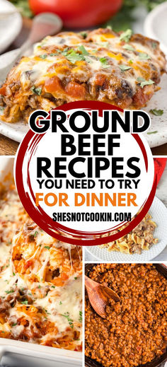 Photo collage of ground beef dinner ideas for fall. Cheap Easy Fast Meals, Easy Dinner Recipes For Ground Beef, Healthy Dinners With Beef, Cheap Easy Dinners With Ground Beef, Easy Cheap Dinners For Large Family, Simple Ground Beef Recipe, 2 Pounds Ground Beef Recipes, Things To Make With Ground Beef Dinners, Ground Beef Recipes For Dinner Oven