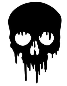 a black and white skull with dripping paint