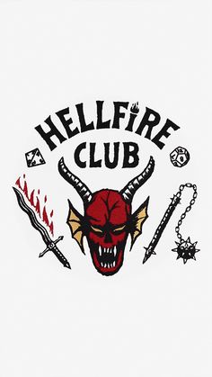 the hellfire club logo is shown on a white shirt with red and yellow horns