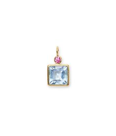 Pink & Sky Blue Topaz 14k Gold Necklace Charm. Small round pink topaz with blue topaz square and gold bezels. Mood Necklace, Bezel Necklace, Aquamarine Necklace, Gold Charms, Gold Charm Necklace, Diamond Quartz, Pink Topaz, 14k Gold Necklace, Sky Blue Topaz