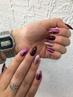 November Nails, Purple Nail Designs, Nail Designs Valentines, Work Nails, Black Nail, Floral Nails, Fancy Nails, Valentine's Day Nails, Chrome Nails