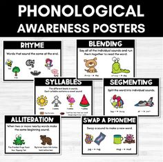 the phonological awareness posters are shown in black and white