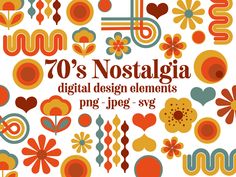 70's nostalgica digital design elements - png jpegs svg