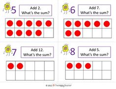 four rows of numbers with red dots and the number one on each row, which is 4