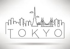 tokyo city skyline line art on white background