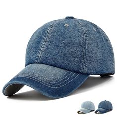 Solid Blue Jean Plain Denim Dad Baseball Ball Hat Cap Curved Bill Adjustable Blue Denim Baseball Cap With Curved Brim, Denim Blue Curved Brim Hat, Curved Brim Denim Blue Hat, Spring Blue Denim Baseball Cap, Outdoor Denim Blue Hat, Denim Baseball Cap For Summer, Medium Wash Denim Hat With Curved Brim, Blue Washed Hat With Curved Brim, Medium Wash Denim Baseball Cap With Curved Brim