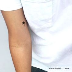 a small palm tree tattoo on the arm