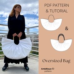 a woman holding an oversize bag in front of her face and the words, pattern & tutor