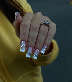 Wow Nails, Girly Acrylic Nails, Silver Nails, Square Acrylic Nails, Manicure Y Pedicure, Funky Nails, Best Acrylic Nails, Square Nails